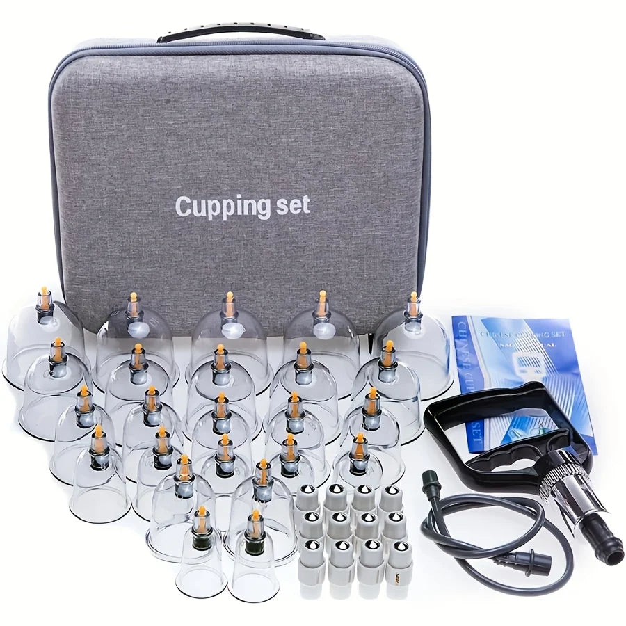 24/12Pcs Cupping Relaxation Set: Cupping Cups in Various Sizes, a Manual Pump, and a Detailed Guide. Cupping Set for Massage