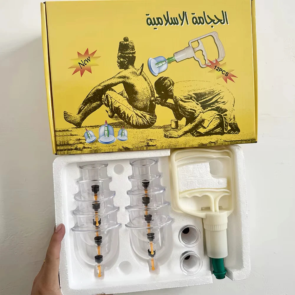 24/12Pcs Cupping Relaxation Set: Cupping Cups in Various Sizes, a Manual Pump, and a Detailed Guide. Cupping Set for Massage