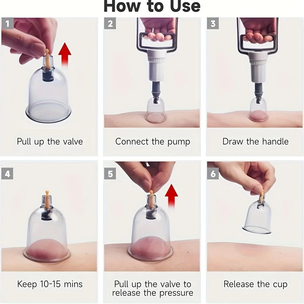 24/12Pcs Cupping Relaxation Set: Cupping Cups in Various Sizes, a Manual Pump, and a Detailed Guide. Cupping Set for Massage