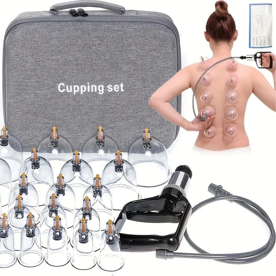 24/12Pcs Cupping Relaxation Set: Cupping Cups in Various Sizes, a Manual Pump, and a Detailed Guide. Cupping Set for Massage