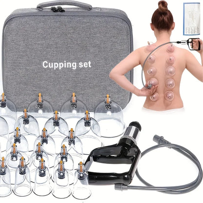 24/12Pcs Cupping Relaxation Set: Cupping Cups in Various Sizes, a Manual Pump, and a Detailed Guide. Cupping Set for Massage