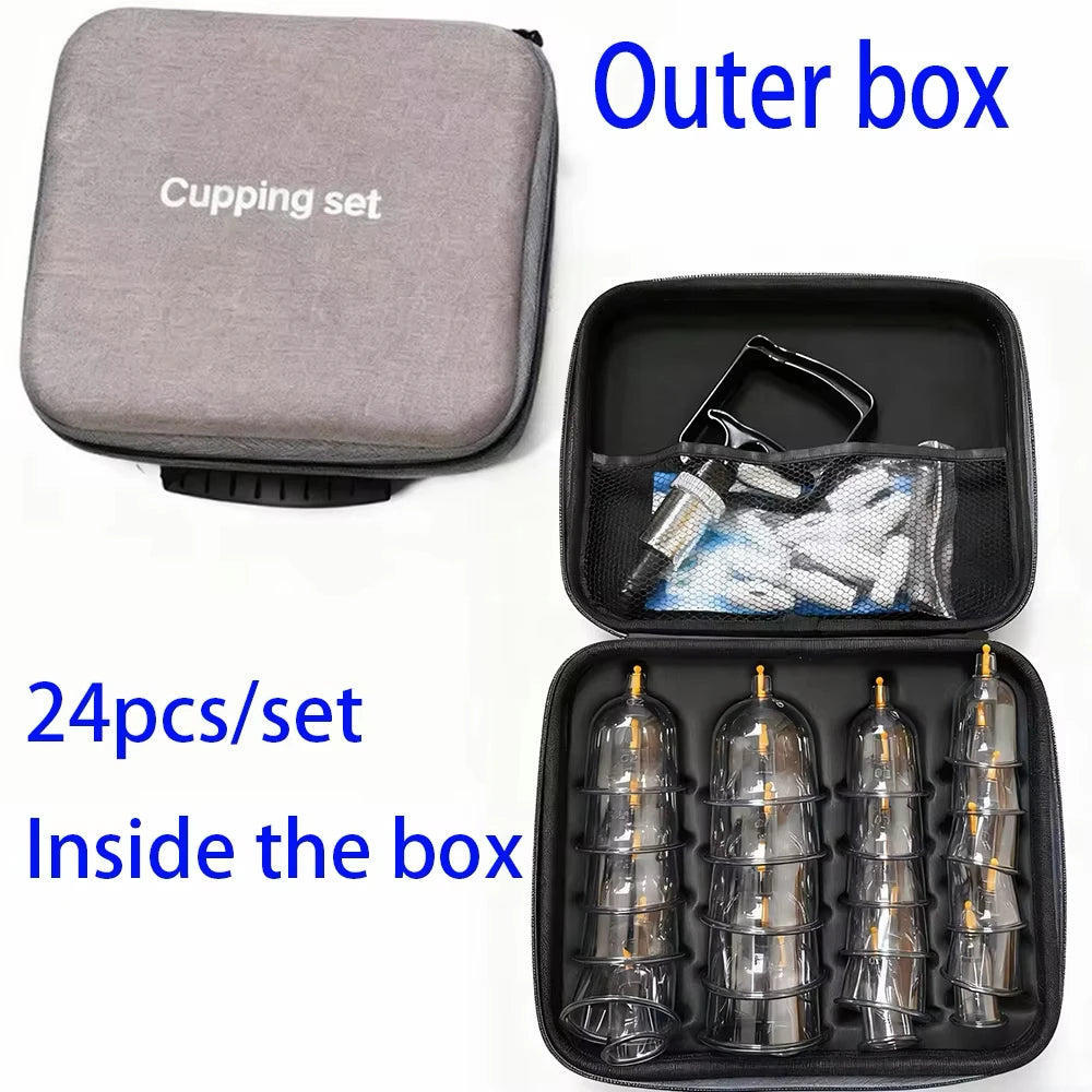 24/12Pcs Cupping Relaxation Set: Cupping Cups in Various Sizes, a Manual Pump, and a Detailed Guide. Cupping Set for Massage