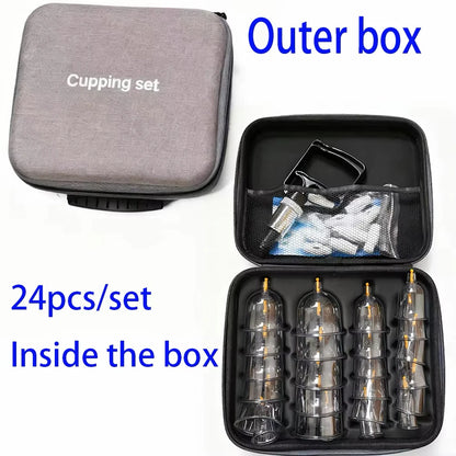 24/12Pcs Cupping Relaxation Set: Cupping Cups in Various Sizes, a Manual Pump, and a Detailed Guide. Cupping Set for Massage