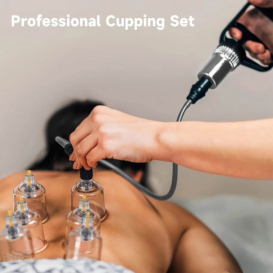 24/12Pcs Cupping Relaxation Set: Cupping Cups in Various Sizes, a Manual Pump, and a Detailed Guide. Cupping Set for Massage